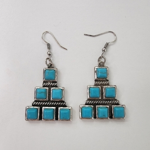 NEW Turquoise Western Antique Metal Dangle Earrings - Picture 3 of 7